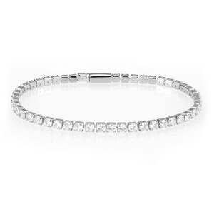 Rhodium Plated Tennis Bracelet, 3mm Clear Round CZ Stones, Size 7